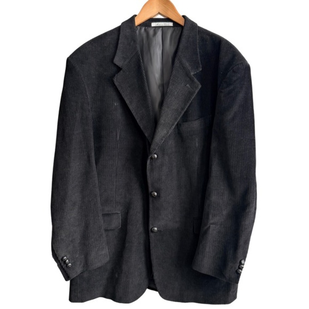 Vintage Oleg‎ Cassini Corduroy Blazer 44L Black 3 Button Sport Coat Jacket USA